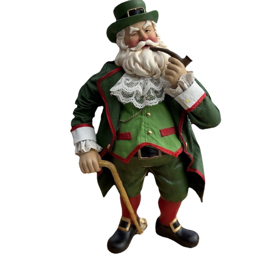 Irish Santa Cane Gold Coins Musical Figurine Irish Eyes Fabriche 11" Kurt Adler